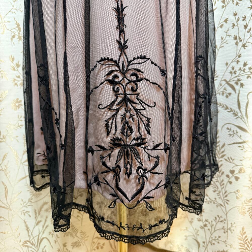 Newport News VTG Y2K Lace Mesh Flapper Dress 10 Black Pink Art Deco Gatsby 1920s - Picture 9 of 14